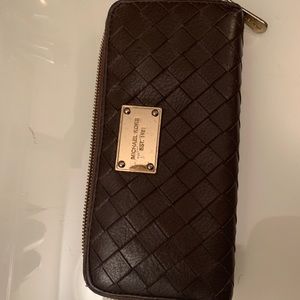 Michael Kors Brown Woven Zip Around Wallet